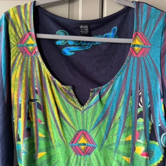 Desigual Women's Y2K Abstract Floral Print L/S A-Line Dress,‎ Navy Green, S - Picture 4 of 12